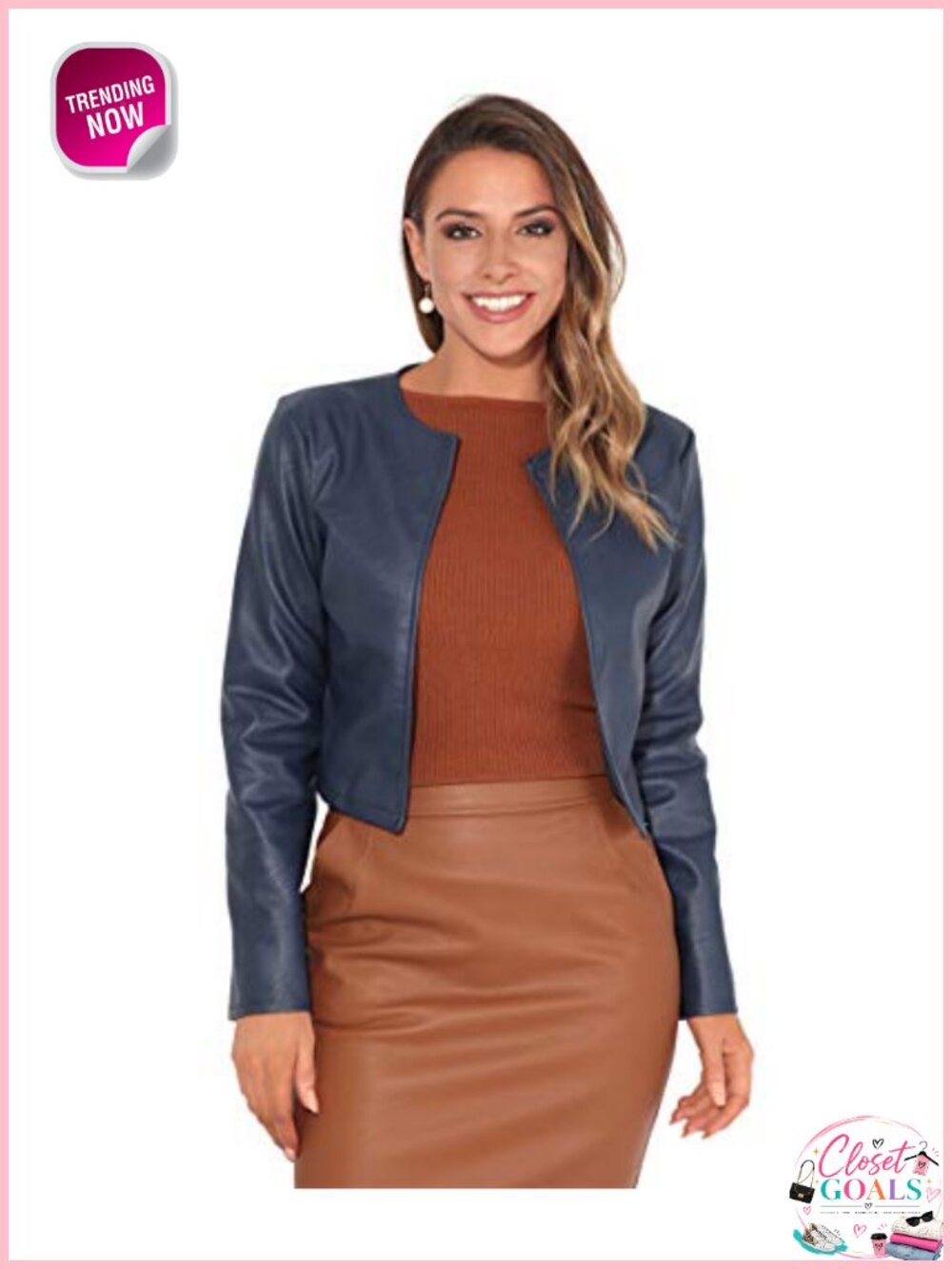 Faux Leather Cropped Jacket Long Sleeve Bolero Shrug